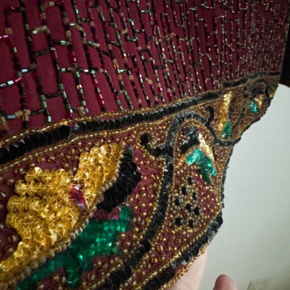 Vintage Beaded Embellished Unique Silk Jacket M - Picture 11 of 13
